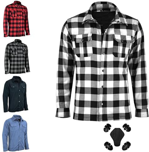 Vaster Moto Herren-Motorradhemd Aramidfaser-Futter gepanzerte verstärkte Motorradjacke Abnehmbarer Schutz (DE/NL/SE/PL, Alphanumerisch, 3XL, Regular, Regular, Weiß/Schwarz)
