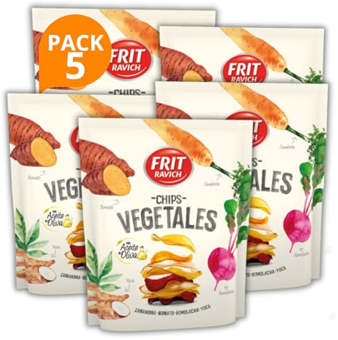 Chips de Vegetales Fritz Ravich - Pack 5 Bolsas x 70 gramos - Chips de Boniato, Yuca, Remolacha y Zanahoria - Con Aceite de Oliva