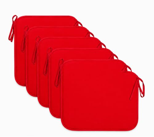 INSAFIANS Waterproof Chair Cushions Tie-On Seat Pads Dining Kitchen Patio Outdoor Chairs Packs of 2, 4, 6, or 8 (Pack 6 Red)