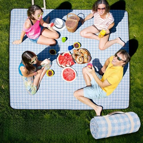 Zettfuly Picknickdecke Outdoor Extra Groß - 203 x 203 cm, tragbare wasserdichte Picknickdecke, maschinenwaschbare, 3-lagige Faltbare Picknickmatte mit sandabweisender Rückseite (Himmelblau)
