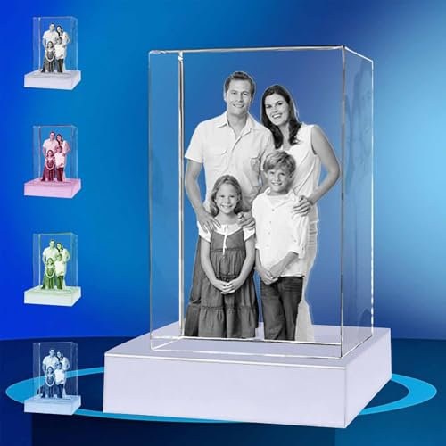 Photo En Cristal 3D Avec Base Lumineuse LED, Cadeaux Personnalisés Pour Elle, Lui, Maman, Papa, Femmes, Hommes, Image En Verre Gravée, Saint-Valentin Personnalisée, Fête Des Mères(Silver Medium)