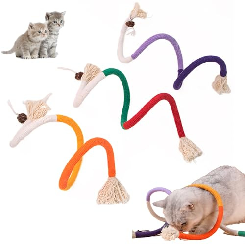 kaiyaya 3 Stück Katzenminze Beißseil Spielzeug,Cat Toyskatzenbeißseil Kauspielzeug Cat Toys Katze Mit Katzenspielzeug Interaktives Ür für Katzen Zahnpflege und Gegen Mundgeruch(Rot,Lila,Orange)