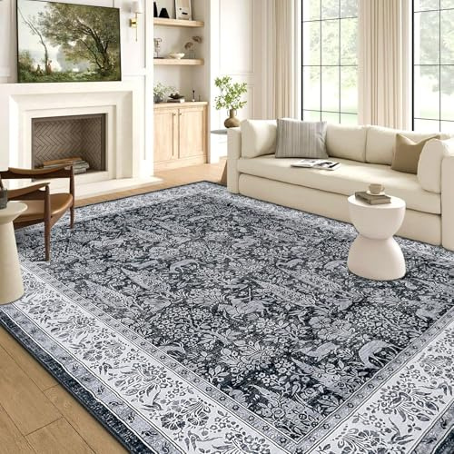 WONGS BEDDING Grau Teppich Wohnzimmer, 160x230cm Rutschfester Waschbarer Teppich Schlafzimmer Groß Wohnzimmerteppich, Kurzflor Carpet für Esszimmer Home Office Dekor