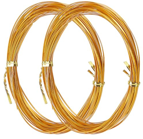 WEBEEDY Fil d'aluminium Plat Doré pour Bricolage Filigrane Cloisonné Peinture Emaillée, 0.5mm d'Epaisseur 24 Gauge Fils Métalliques Pliables pour Bricolage Bijoux (32.8 Feet/Roll, 2 Rouleaux)