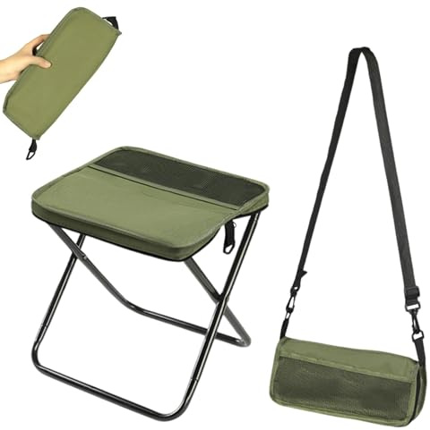 Camping Hocker Faltbar, Klapphocker Caming Klein Mit Tasche, Campinghocker Leicht Hocker Klappbar Campingstuhl Mit Fußhocker Campinghocker Gartenhocker Tragbarer Outdoor Angelhocker (Grün,Groß)