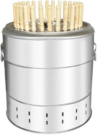 Barbecue portatile a carbonella senza fumo, con 28 spiedini in acciaio inox, grande capacità per arrostire a 360°, per cucinare all'aperto