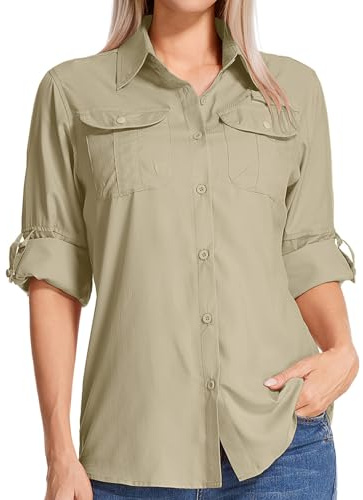 Jogwits Hemd Damen UPF 50+ UV Schutz Wanderhemd Safari Kleidung Damen Outdoorhemd Schnelltrocknend Langarm Atmungsaktiv Funktionshemd für Reisen Sport Angeln Golf