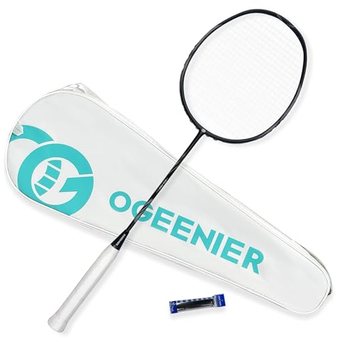 OGEENIER Racchetta da badminton in fibra di carbonio, leggera, professionale, con cinghie di impugnatura e custodia per racchetta da volano