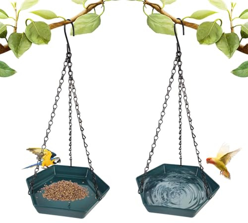Gemdoit 2 Stück Vogelfutterspender zum Aufhängen, Vogeltränken Für Den Garten, vogeltränke balkongeländer, XL Futterstation Vögel groß Garten Balkon - Vogeltränke hängend für Wildvögel im Garten