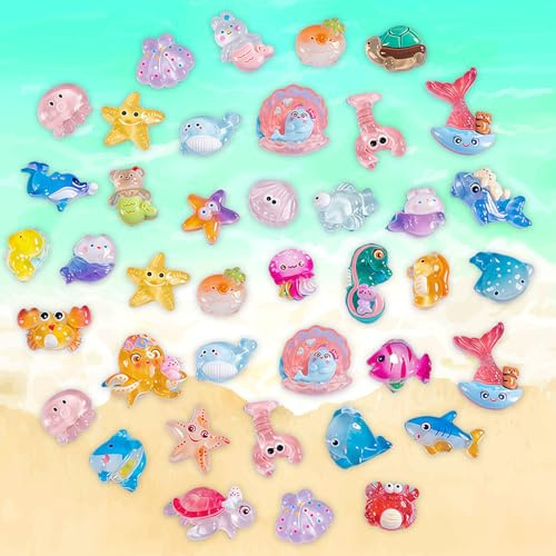 GWAWG 40Pcs Mini Figurines Animaux Marins en Résine, Petites Créatures Marines Colorées pour Aquarium, Maison de Poupée, Jardin de Fée, DIY, Jouets Décoratifs Enfants
