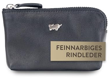 BRAUN BÜFFEL - Schlüsseletui aus echtem Rindleder Golf - Schmale Schlüsseltasche für Herren & Damen mit Reißverschluss & 2 Schlüsselringen - Zeitlos klassisches Schlüsselmäppchen - Edles Schwarz