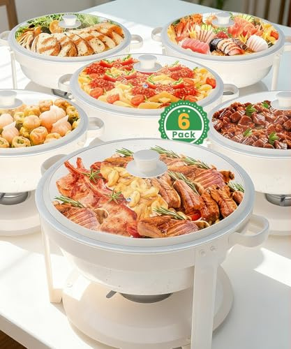 IMACONE White Maifanite-Coated Chafing Dishes Set of 6, 6QT | Stainless Steel Chafer Set, Rolled Edge, Glass Lid Buffet Warmers, for Buffet Parties, Weddings, Birthdays, Catering