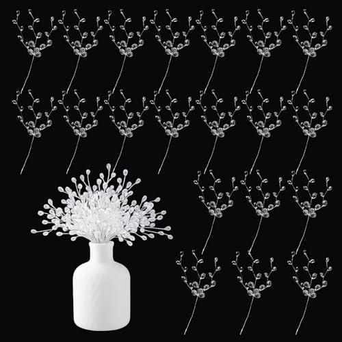 Notoke 20 pezzi di rami di fiori in acrilico con cristalli - Bouquet di fiori artificiali trasparenti con perline e glitter, decorazione per matrimoni, Natale, Ringraziamento, decorazione da tavolo
