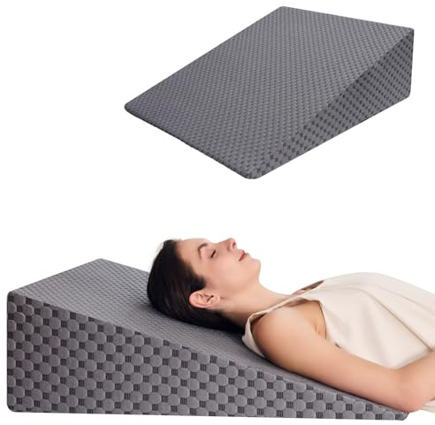 Generisch Keilkissen, Reflux Kissen für Bett und Sofa, Inklusive Kissenbezug, maschinenwaschbar, zur Unterstützung von Beinen Knien, Schlafapnoe, Linderung von Sodbrennen, Schnarchen (Grau, 7.5in)