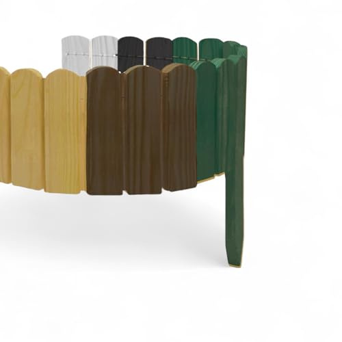 Rasenkante Höhe 10 cm Braun 200 cm Lang Gartenzaun Flexibler Holzzaun Gartendeko Gartenpalisade für Beeteinfassung, Mähkante Rollborder, Steckzaun Blumenbeet Umzäunung für Garten