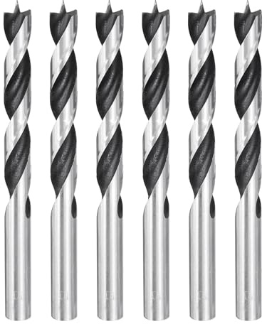 sourcing map Brad Point Bohrer 10 mm Durchmesser, gerader runder Schaft, metrischer Spiralbohrer für Weichholz, Hartholz, Sperrholz, Kunststoff, Gummi, silberfarben, 6 Stück