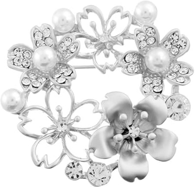 LIGIGWASH Anstecknadel Blume aus Silberner Legierung mit Perle Hypoallergen und Fade Resistant Blumenkragennadel als Elegante Broschen Accessoires für Damen