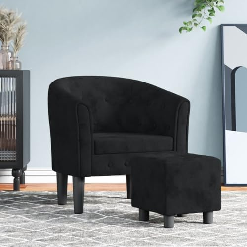 Owoxanthellate Poltrona da club nera con poggiapiedi in velluto, 70 x 56 x 68 cm, compatta per soggiorno, camera da letto, ufficio, design moderno con struttura in legno