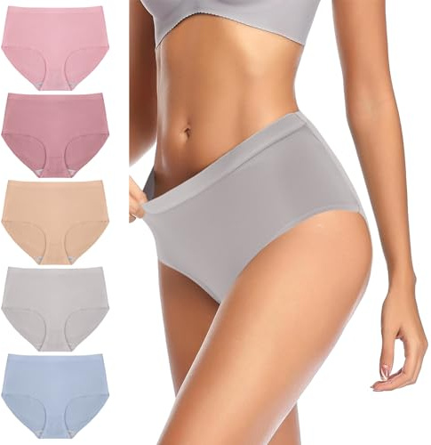 BBXWANG 5 Pack Cotton Underwear Women, Knickers for Women Multipack Comfy Stretchy Womens Pants Ladies Panties Full Briefs (UK, Alpha, XXL, Regular, Regular, Dusty Rose+Blue+Grey+Apricot+Pink)
