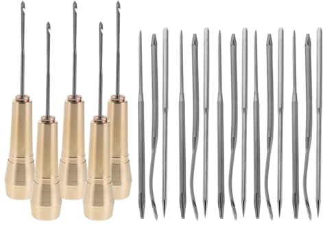 PACKOVE Set 5 Punteruoli da Cucito Manuale per Riparazione Scarpe con Manico in Rame e Acciaio, Utensili Versatili per Bucatura e Riparazione Tessuti, per Uso Domestico e Emergenze