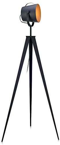 Lampadaire trépied lampe de salon rétro projecteur abat-jour noir doré Artiste VN-L00020-EU