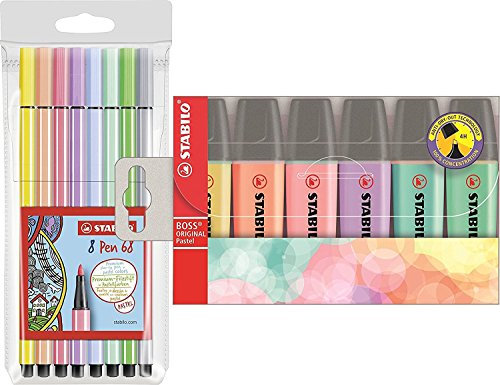 Fasermaler pen 68 pastel Etui 8ST/8 Farben mit STABILO 70/6-2 Textmarker Pastellfarben