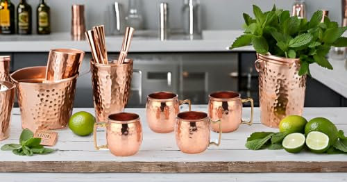 PARIJAT HANDICRAFT 52 ml Massiv koppar Mini Moskva Mule Shotmugg, Set med 4 autentiska 100 % Massiv Koppar Hamrad Moskva Mule Mugg 56 ml Shotglas - Set med 4