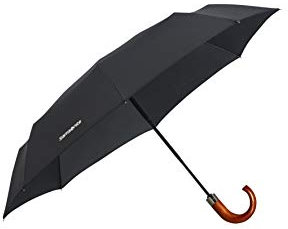 Samsonite Wood Classic S - 3 Section Auto Open Close Crook Umbrella, 33 cm, noir