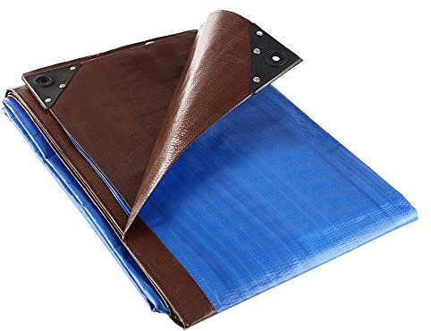 GroundMaster 185gsm Brown/Blue Tarpaulin - Heavy Duty Waterpoof Outdoor Fishing Camping Ground Sheet Cover (3.5m x 5m)