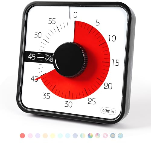 Temporizador de Cuenta Regresiva de 19CM, Temporizador analógico Visual, Temporizador de Examen, Temporizador de Cocina, Sonido de Alarma Alta, para reunión de Oficina en el Aula, Negro