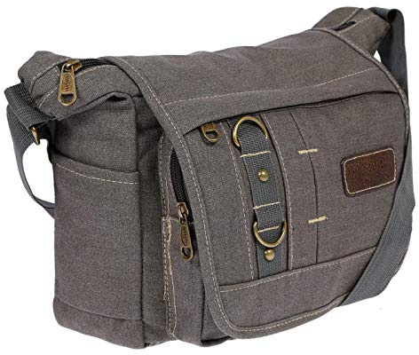 Christian Wippermann Handtasche Damen Umhängetasche - Hochwertig, Strapazierfähig, Wasserfest, Mittelgroß 25x23x10-12 cm - Klettverschluss, Reißverschlüsse - Crossbody Schultertasche - Grau
