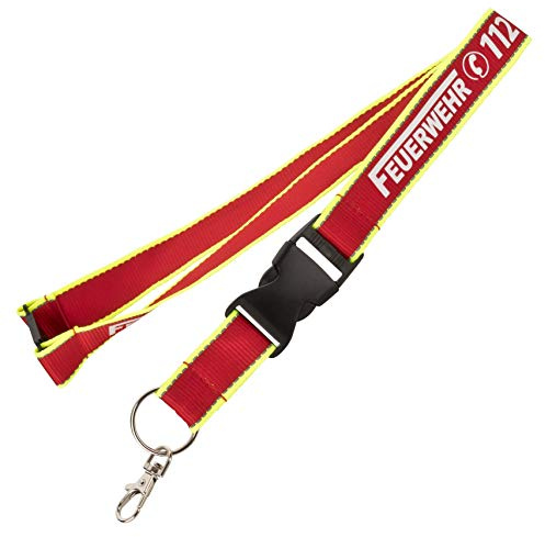 PACOTEX Schlüsselband Lanyard Keyholder Schlüsselanhänger rot/neongelb mit nachleuchtendem Aufdruck FEUERWEHR 112 und silber reflektierenden Nähten 90cm Länge 25mm breit