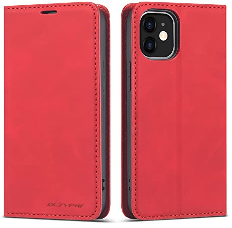 QLTYPRI Hülle für iPhone 11, Premium Dünne Ledertasche Handyhülle mit Kartenfach Ständer Magnetverschluss Flip Schutzhülle Kompatibel mit iPhone 11 (6,1 Zoll) - Rot | Retro PU Leder Klapphülle, Handyhülle mit 3 Kartenfächer, Standfunktion, Weicher Dünne TPU-Rahmen, Stoßfeste Flip Wallet Case