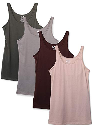 Kalon Women's 4-Pack Modern Busty Shelf Bra Cami Base Layer Camisole Tank Top (Large, Earth Tones)