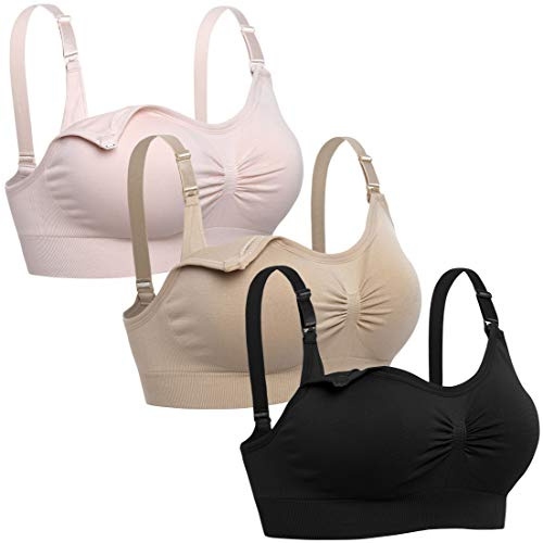 Lataly Womens Seamless Nursing Bra Sleeping Maternity Bralette for Breastfeeding Color Black Beige Pink Size XL