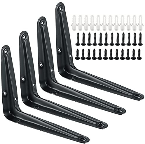 Sayayo 4Pcs Shelf Brackets 6 inch, Black L Brackets Heavy Duty Angle Shelf Supports London Style