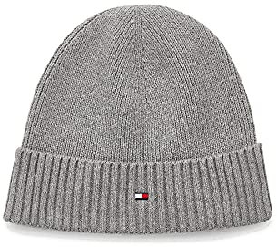 Tommy Hilfiger Herren Pima Cotton Beanie-Mütze, Mid Grey Heather, Einheitsgröße