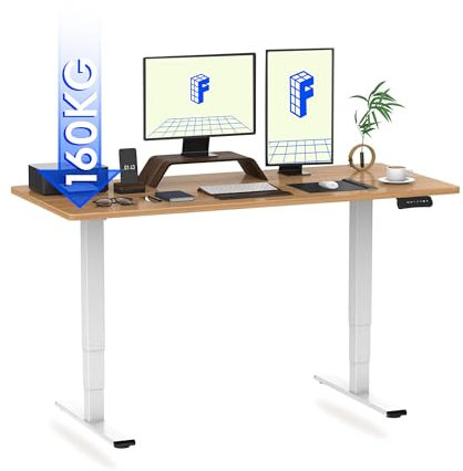 FLEXISPOT Höhenverstellbarer Schreibtisch Elektrisch, 3-Fach Teleskop & Dual-Motor, Belastbarkeit 160 KG, Bürotisch mit Memory-Funktion&Anti-Kollisionssystem(140 x 80 cm Ahorn, Gestell Weiß)