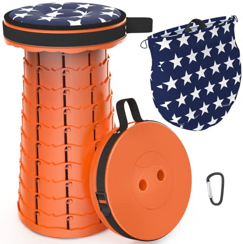 LOCYOP Tragbarer klapphocker mit Kissen,Campinghocker faltbar,teleskophocker Faltbarer für Erwachsene für Wandern, Angeln, Reisen, Grillen Tragfähigkeit 200kg mit Tragetasche(Orange)