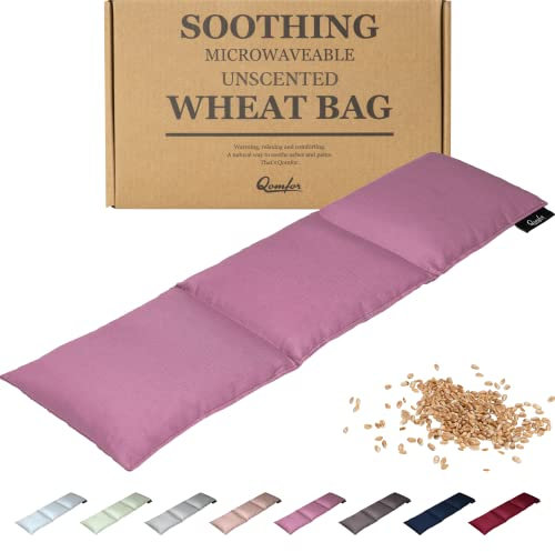 Qomfor Cuscino Cervicale Riscaldante - Cuscino Caldo Cervicale 46 x 12 cm - Cuscino Termico Microonde di Grano con Morbida Copertura in Cotone per Alleviare il Dolore - Viola