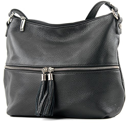 modamoda de T159 - Borsa a tracolla da donna in pelle, misura media, made in Italy, Nero 2021, m