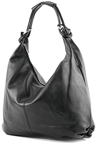 modamoda de 337 Damen Leder Schultertasche, 45x34x3 cm, Shopper Hobo Bag Groß, handmade in Italy