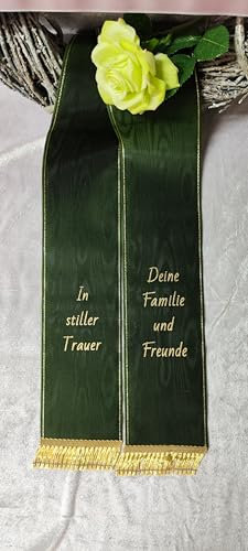 Grabschleife, Trauerschleife, Kranzschleife Gesteckschleife 15 cm breit (dunkelgrün)