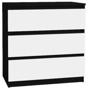 VBChome Kommode mit 3 Schubladen Weiß - Schwarz 80 x 39 x 81 cm Grifflose Schubladenkommode Holz Mehrzweckschrank Mehrzweckschrank für Flur Schlafzimmer Wohnzimmer Kinderzimmer Einfache Montage
