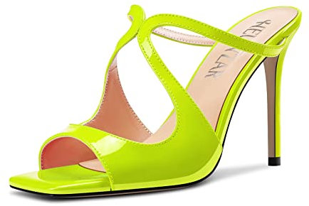 HEUIVZAR Mujer Aguja Alto High Heel Abierta Punta Sandalias Slingback Slip-on Fiesta Dress 10 CM Heels Verde Lima 44 EU