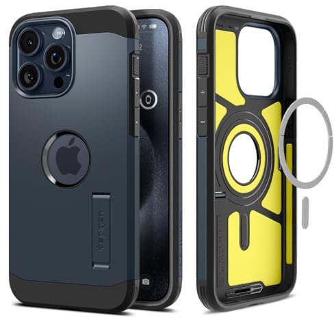 Spigen Tough Armor MagFit Case for iPhone 15 Pro Max, Compatible with MagSafe Accessories - Metal Slate