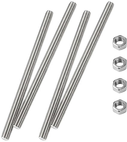 HiPicco M5 x 250mm Fully Threaded Rod & Studs, 304 Stainless Steel Right Hand Threads Rods, M5-0.8 Thread Pitch for Anchor Bolts, Clamps, Hangers and U-Bolts 4 Pack【with Nuts】