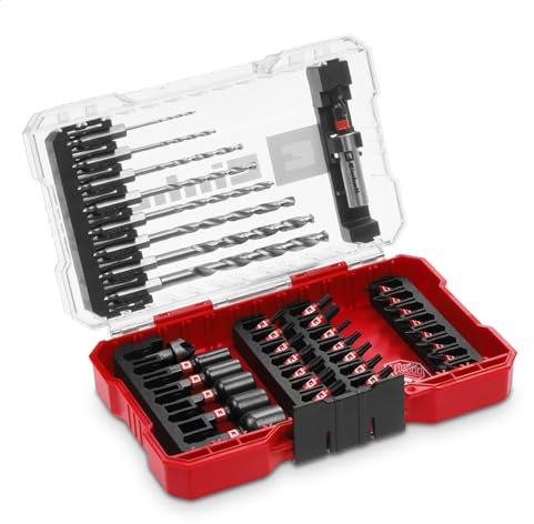 Original Einhell M-CASE 39-tlg. schlagfestes Zubehör-Set (25-mm-Bits, Metallbohrer, 60-mm-Bithalter, Steckschlüssel, Senker inkl. Aufbewahrungsbox)
