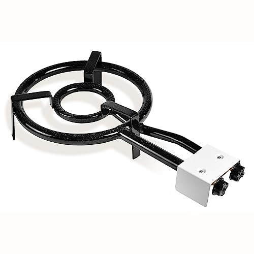 briebe Brûleur à Gaz 2 Anneau 35 - 15 cm, Double Brûleur à Paella, Convient pour Poêle ou Paellera 24 à 50 cm de Diamètre, Deux Régulateurs de Flamme