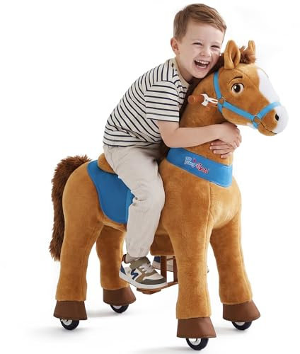 PonyCycle Esencial Modelo E Caballo Balancin con Ruedas (con Freno/Talla 4 para 4-7 años) Juguete Grande Caballito Montable para Niños Caballo Marrón- E437